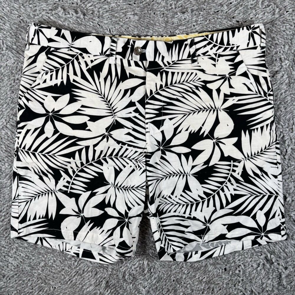 Loudmouth Golf Shorts Men's Size 38 Black White Floral Preppy Tropical Hawaiian